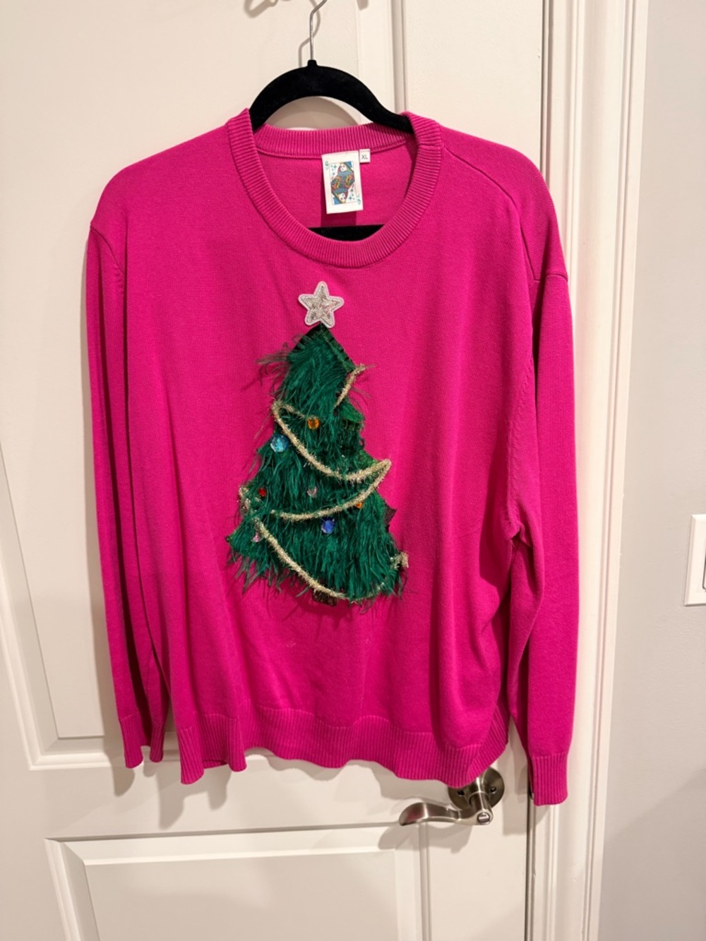 Queen of Sparkles Women’s Sweater with 3D Christmas Tree Accent
